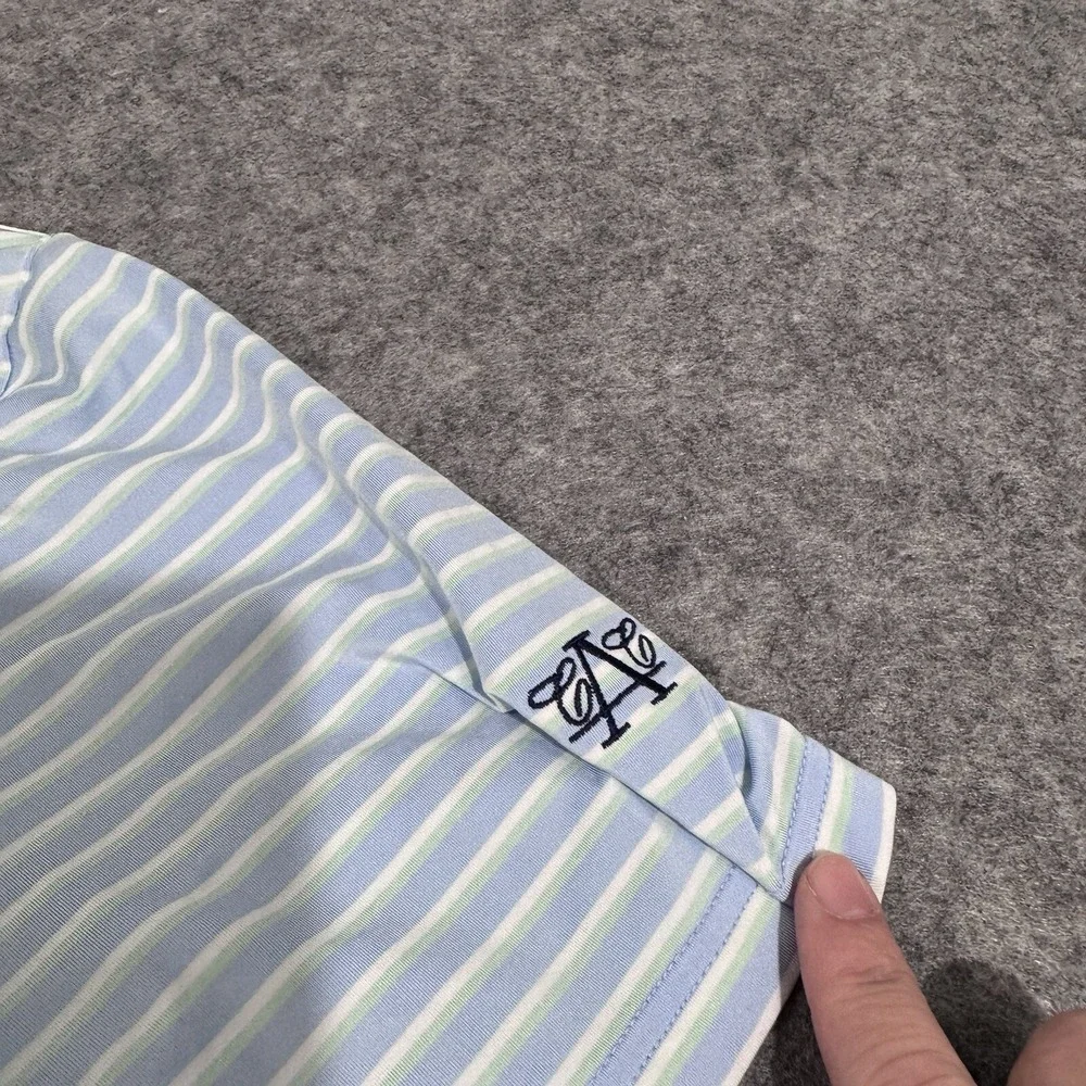 Ralph Lauren RLX Polo Shirt Mens Light Blue Striped Short Sleeve Golf Size L